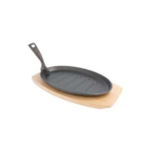 PLATO HIERRO OVAL   BASE DE MADERA 27x18x2 CM 